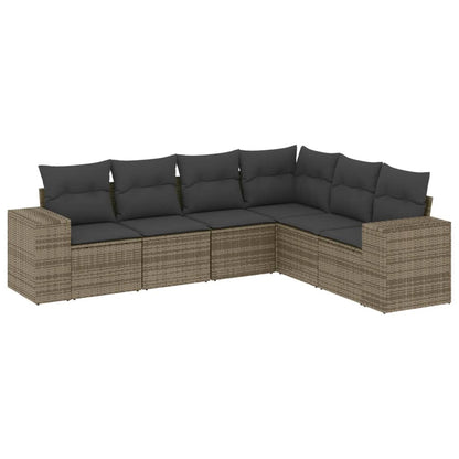 Set Divano da Giardino 6 pz con Cuscini Grigio in Polyrattan