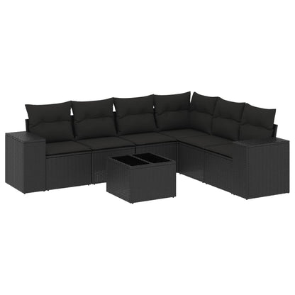 Set Divani da Giardino con Cuscini 7pz Nero Polyrattan