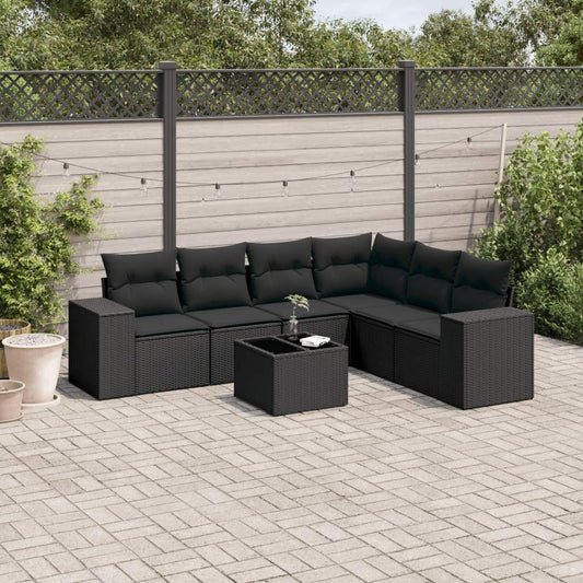 Set Divani da Giardino con Cuscini 7pz Nero Polyrattan - homemem39