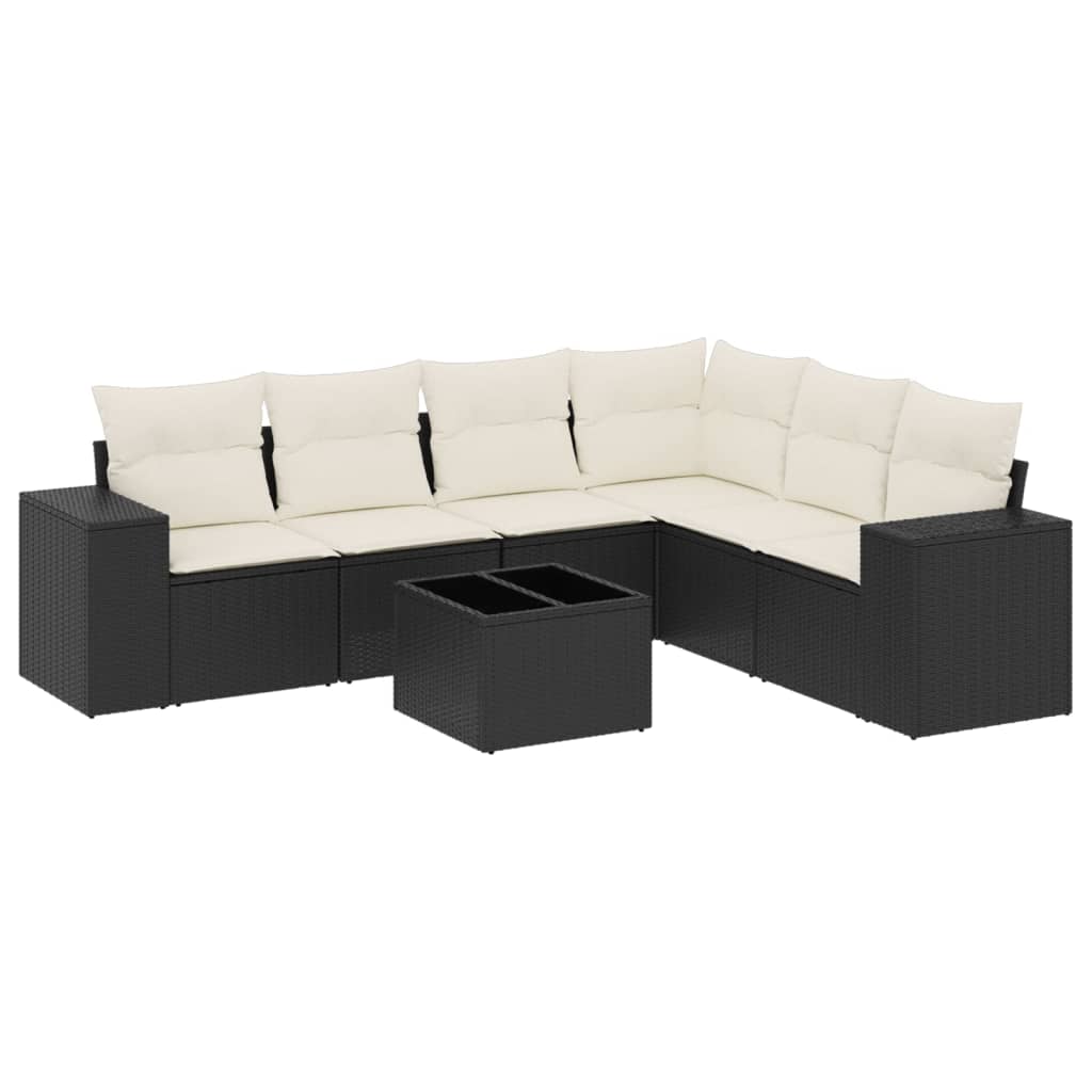 Set Divani da Giardino con Cuscini 7pz Nero Polyrattan