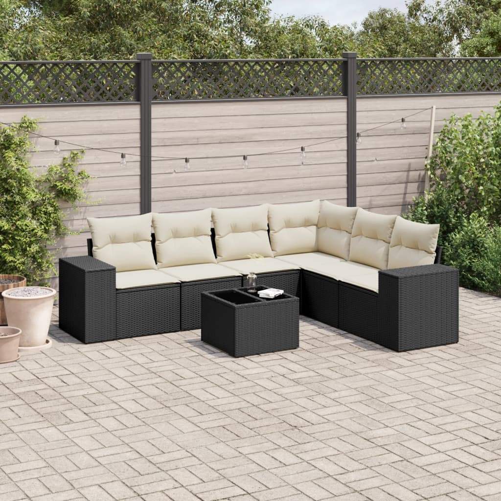 Set Divani da Giardino con Cuscini 7pz Nero Polyrattan - homemem39