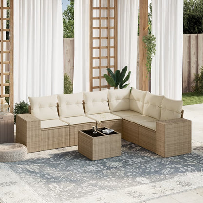 Set Divani da Giardino 7 pz con Cuscini Beige in Polyrattan | homemem39