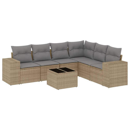 Set Divani da Giardino 7 pz con Cuscini Beige in Polyrattan - homemem39
