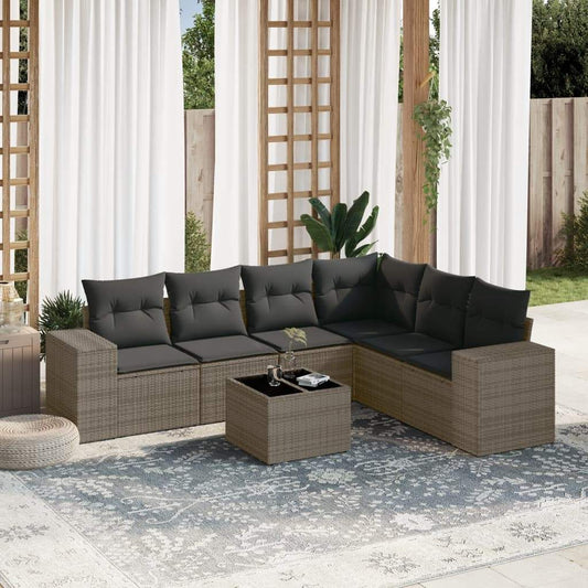 Set Divani da Giardino 7 pz con Cuscini Grigio in Polyrattan - homemem39