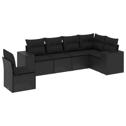 Set Divano da Giardino 6 pz con Cuscini Nero in Polyrattan - homemem39