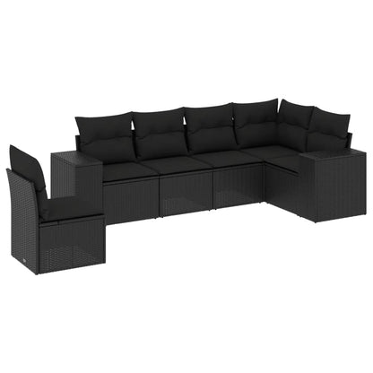 Set Divano da Giardino 6 pz con Cuscini Nero in Polyrattan