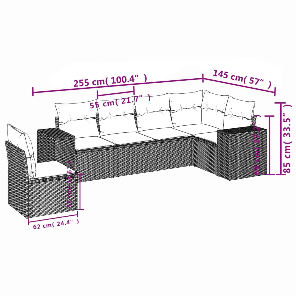 Set Divano da Giardino 6 pz con Cuscini Beige in Polyrattan | homemem39