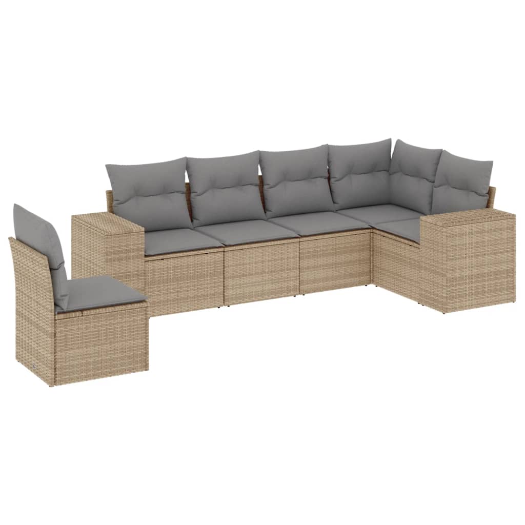 Set Divano da Giardino 6 pz con Cuscini Beige in Polyrattan