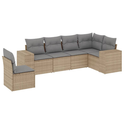 Set Divano da Giardino 6 pz con Cuscini Beige in Polyrattan