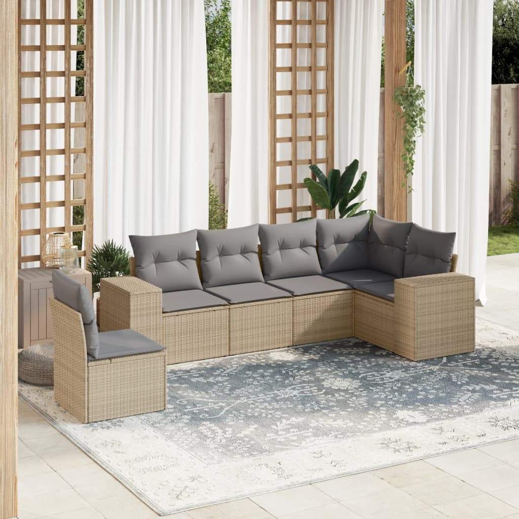 Set Divano da Giardino 6 pz con Cuscini Beige in Polyrattan - homemem39