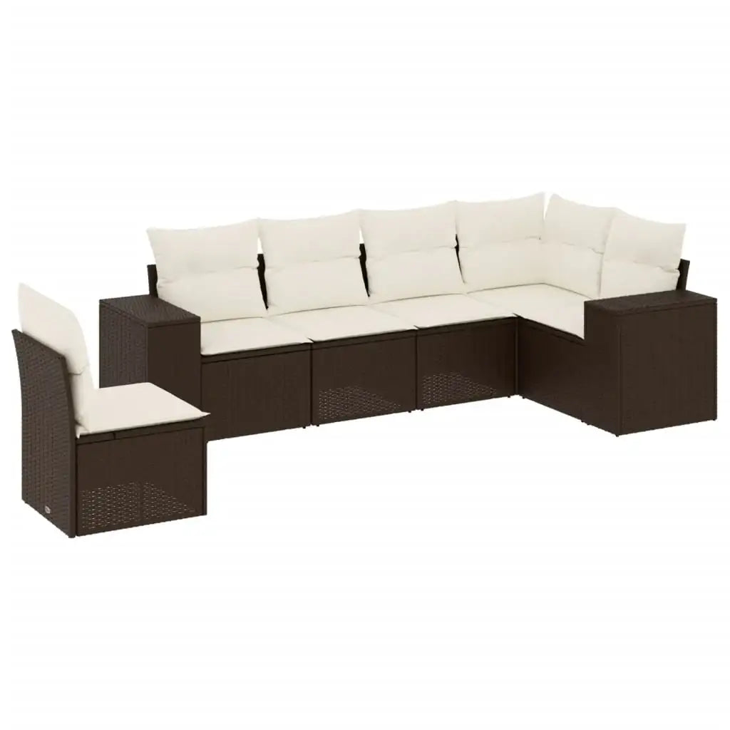 Set Divano da Giardino 6 pz con Cuscini Marrone in Polyrattan - homemem39