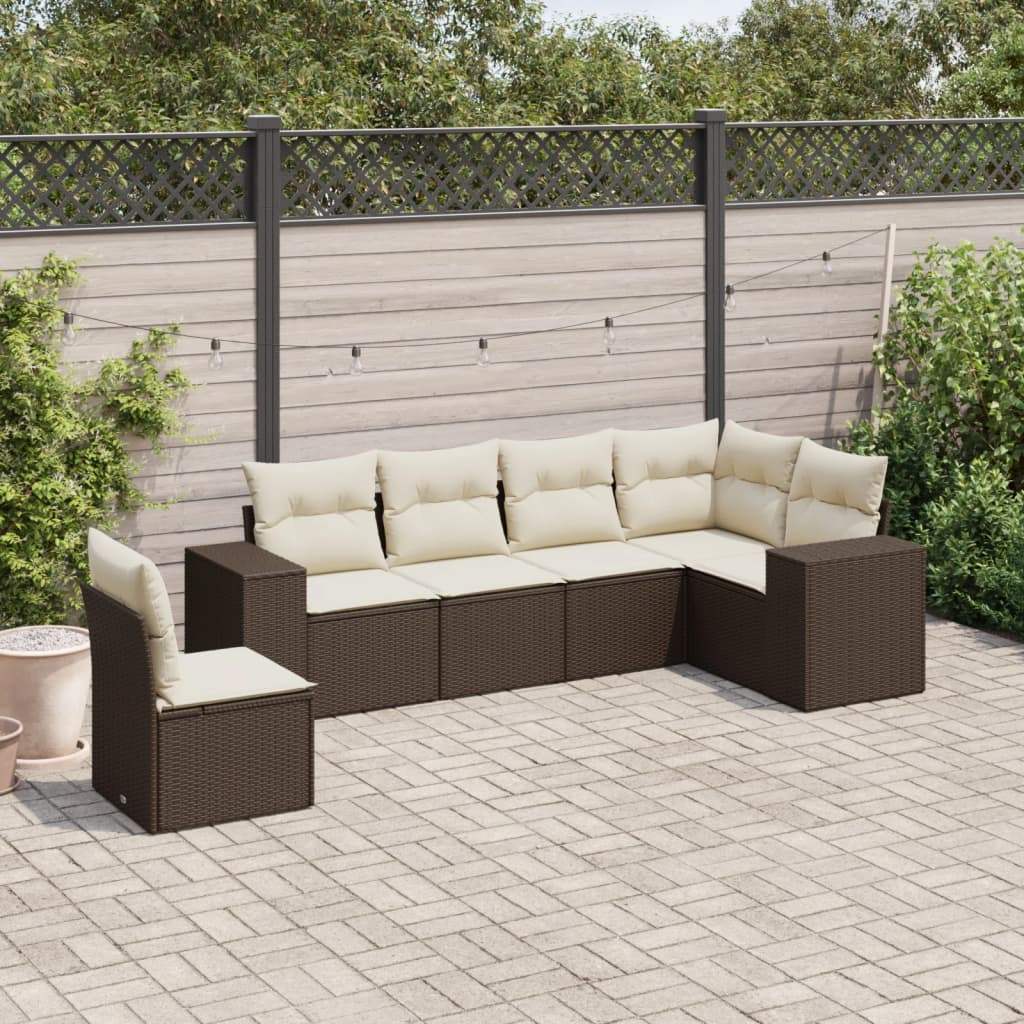 Set Divano da Giardino 6 pz con Cuscini Marrone in Polyrattan - homemem39