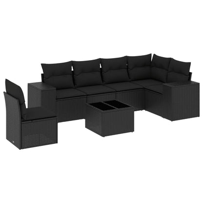 Set Divani da Giardino con Cuscini 7pz Nero Polyrattan