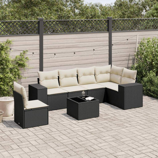 Set Divani da Giardino con Cuscini 7pz Nero Polyrattan - homemem39