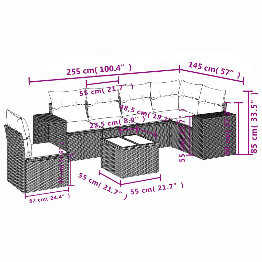 Set Divani da Giardino 7 pz con Cuscini Beige in Polyrattan | homemem39