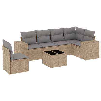 Set Divani da Giardino 7 pz con Cuscini Beige in Polyrattan - homemem39