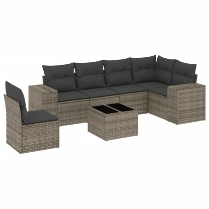 Set Divani da Giardino 7 pz con Cuscini Grigio in Polyrattan