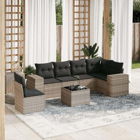 Set Divani da Giardino 7pz con Cuscini Grigio Chiaro Polyrattan - homemem39