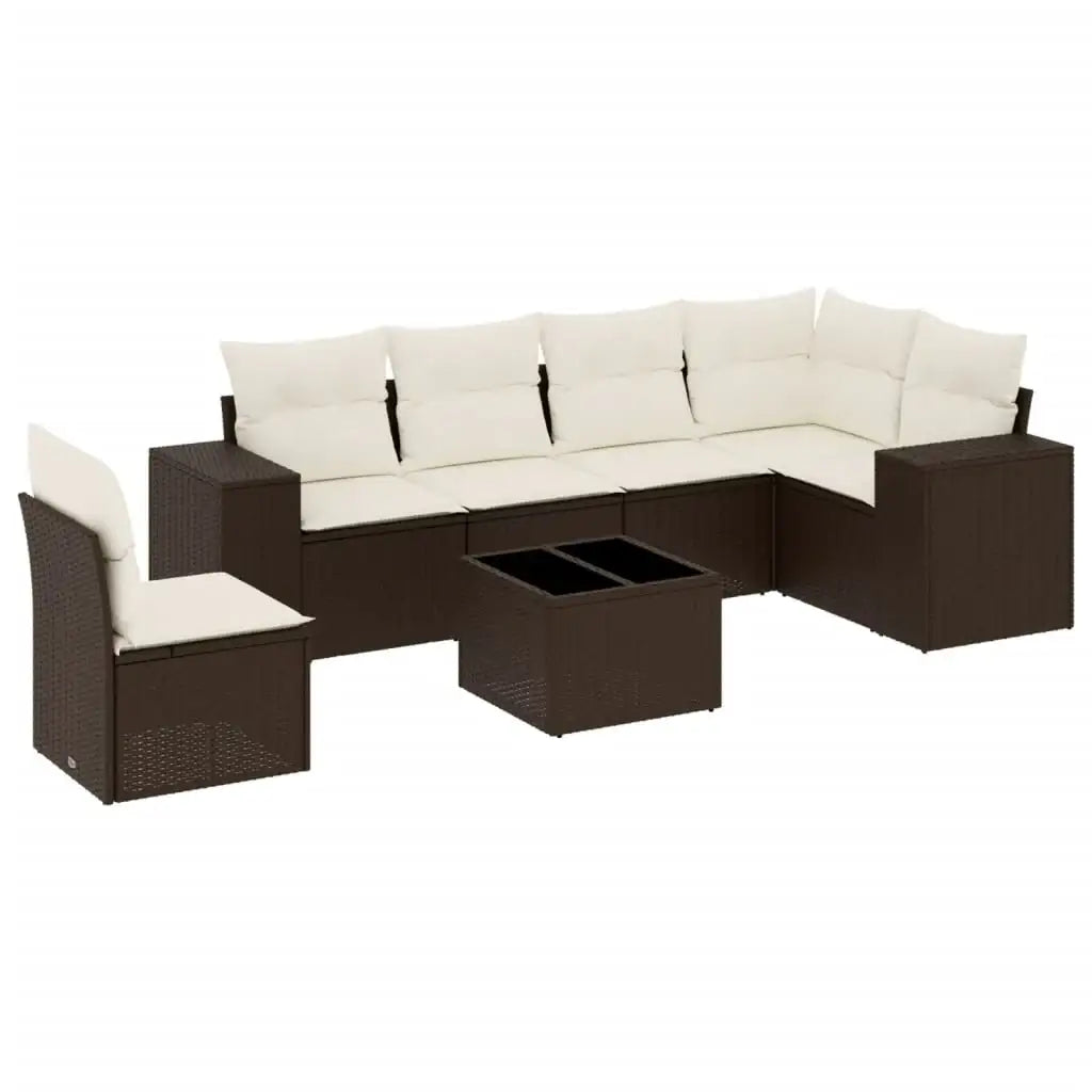 Set Divani da Giardino 7 pz con Cuscini Marrone in Polyrattan - homemem39