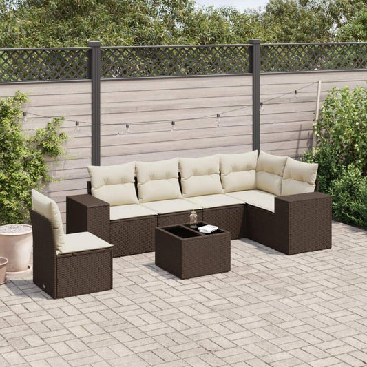 Set Divani da Giardino 7 pz con Cuscini Marrone in Polyrattan - homemem39