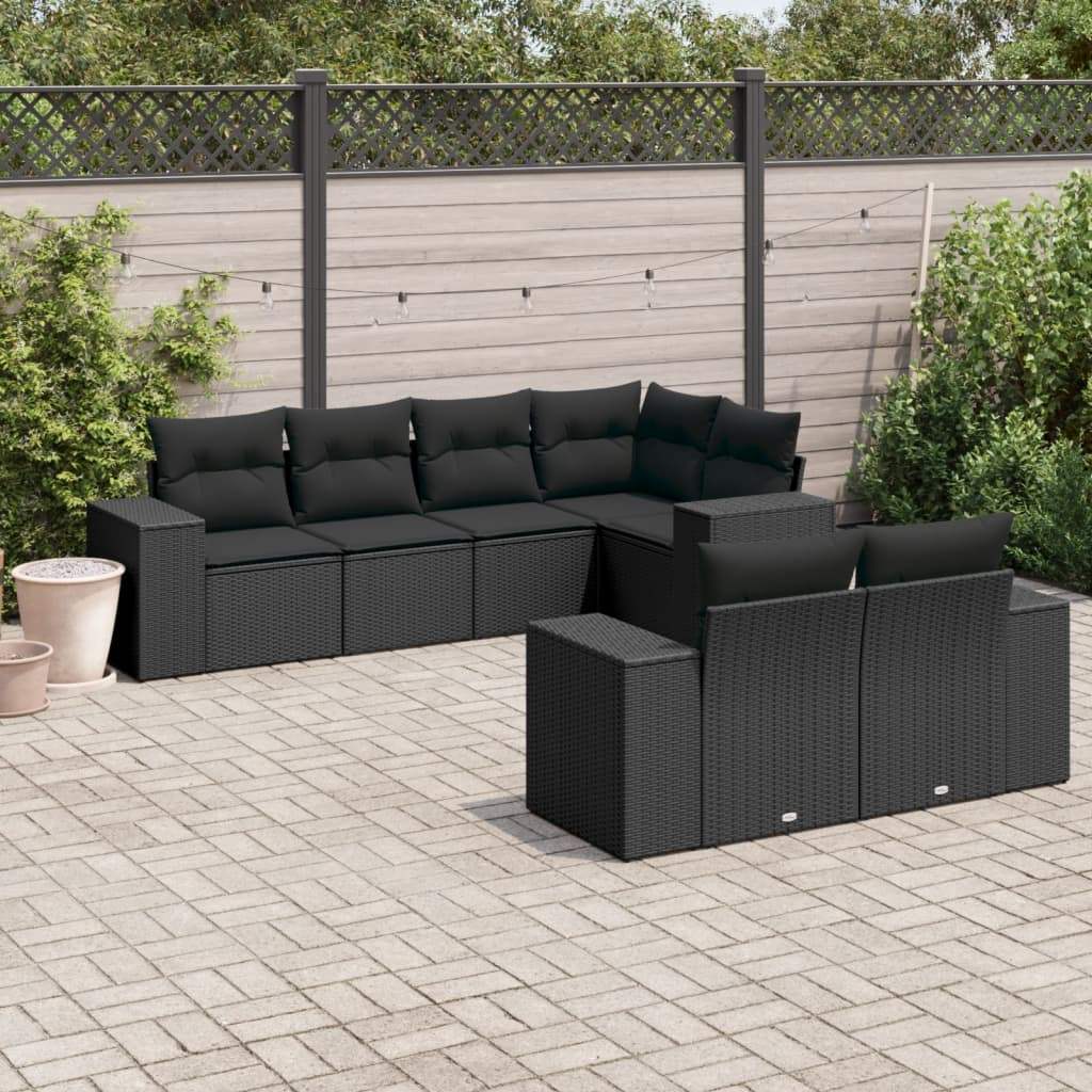 Set Divani da Giardino con Cuscini 7pz Nero Polyrattan - homemem39