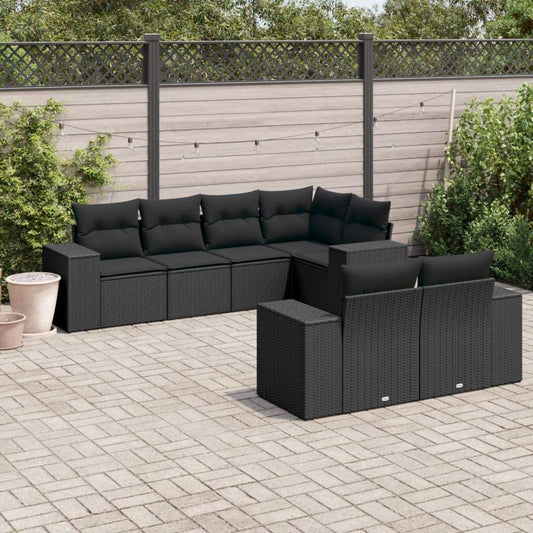 Set Divani da Giardino con Cuscini 7pz Nero Polyrattan - homemem39