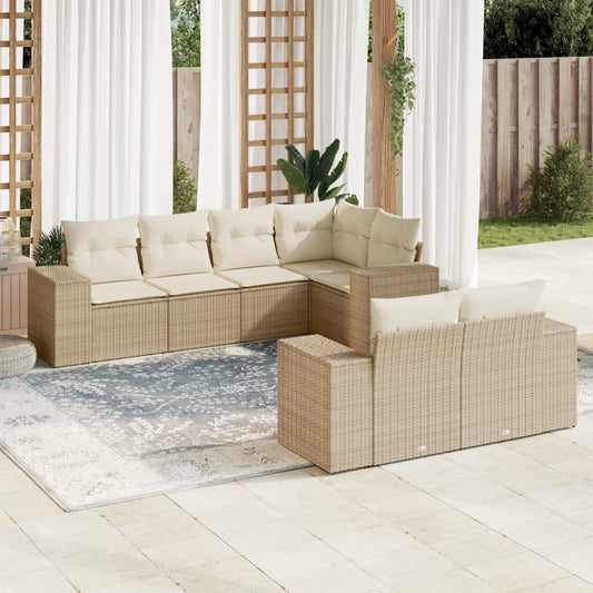 Set Divani da Giardino 7 pz con Cuscini Beige in Polyrattan - homemem39