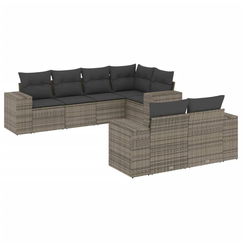 Set Divani da Giardino 7 pz con Cuscini Grigio in Polyrattan - homemem39