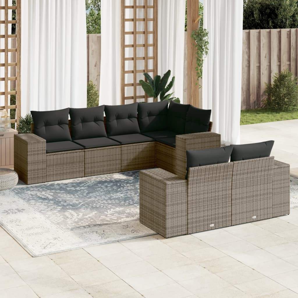 Set Divani da Giardino 7 pz con Cuscini Grigio in Polyrattan - homemem39