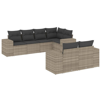 Set Divani da Giardino 7pz con Cuscini Grigio Chiaro Polyrattan