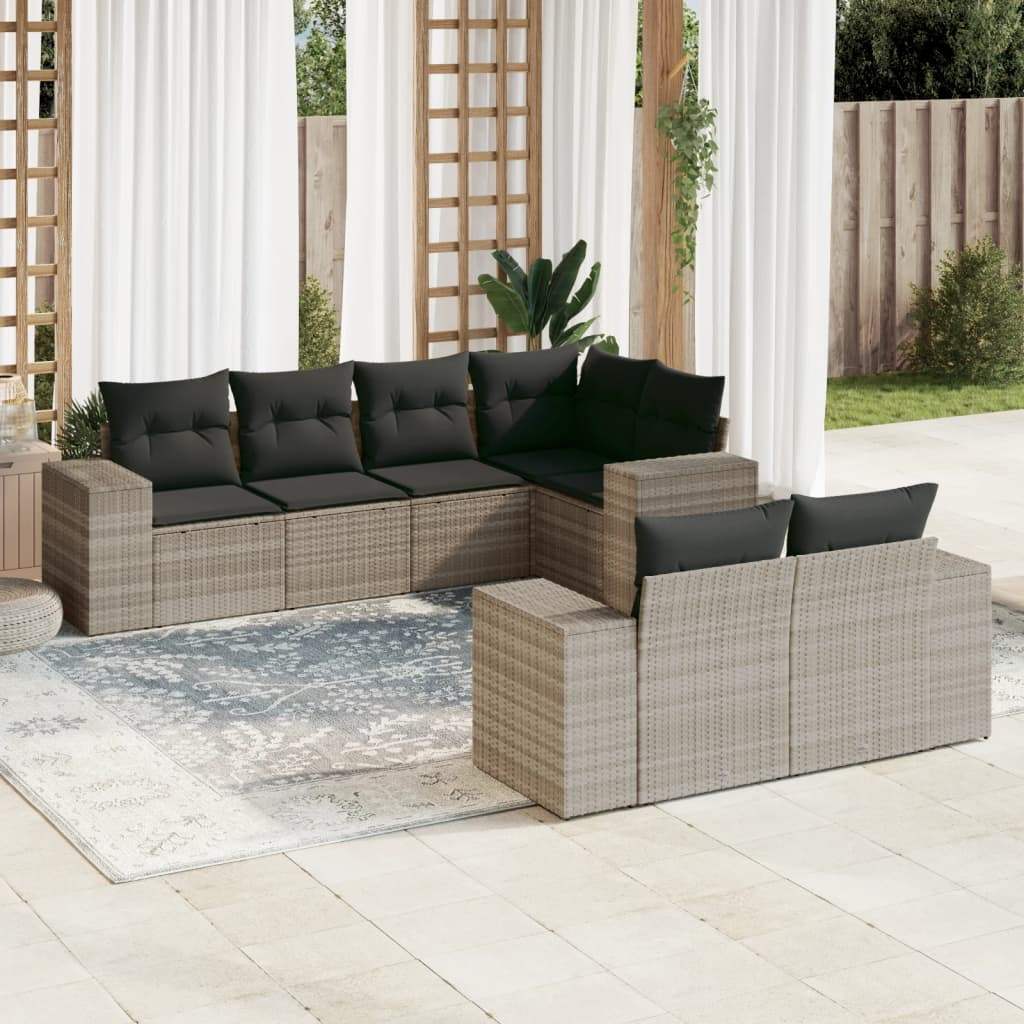 Set Divani da Giardino 7pz con Cuscini Grigio Chiaro Polyrattan - homemem39
