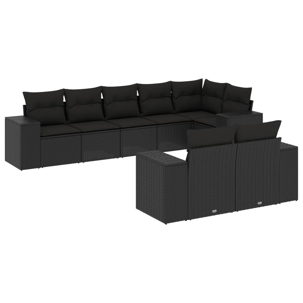 Set Divani da Giardino con Cuscini 8 pz Nero in Polyrattan | homemem39