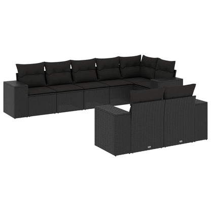 Set Divani da Giardino con Cuscini 8 pz Nero in Polyrattan | homemem39