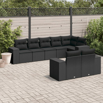Set Divani da Giardino con Cuscini 8 pz Nero in Polyrattan | homemem39