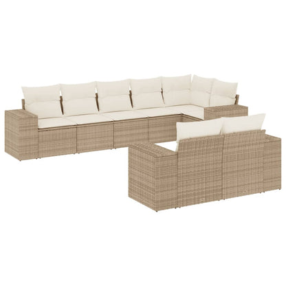 Set Divano da Giardino 8 pz con Cuscini Beige in Polyrattan | homemem39