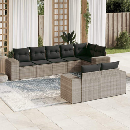 Set Divano da Giardino 8pz con Cuscini Grigio Chiaro Polyrattan - homemem39