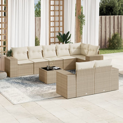 Set Divano da Giardino 9 pz con Cuscini Beige in Polyrattan | homemem39