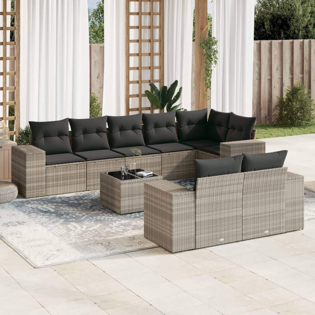 Set Divano da Giardino 9pz con Cuscini Grigio Chiaro Polyrattan - homemem39