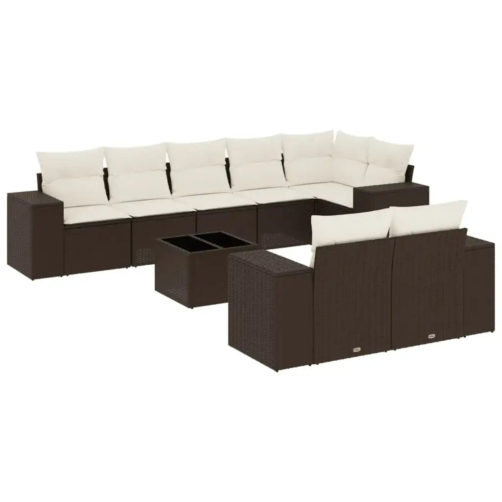 Set Divani da Giardino 9pz con Cuscini Marrone in Polyrattan - homemem39