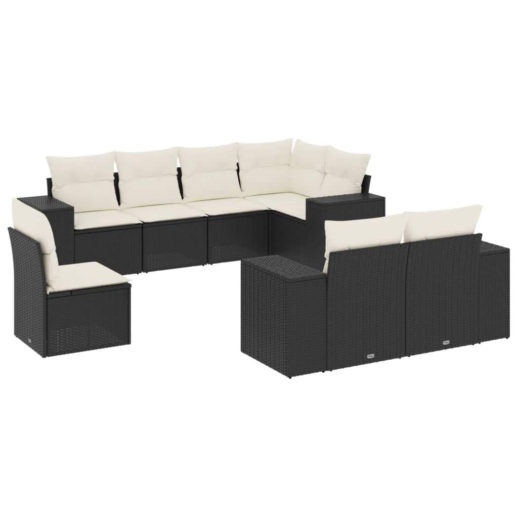 Set Divani da Giardino con Cuscini 8 pz Nero in Polyrattan - homemem39
