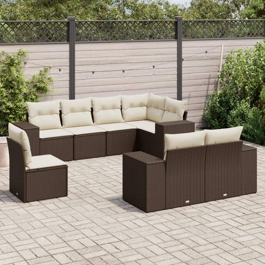 Set Divani da Giardino 8 pz con Cuscini Marrone in Polyrattan - homemem39