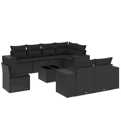 Set Divani da Giardino 9 pz con Cuscini Nero in Polyrattan | homemem39