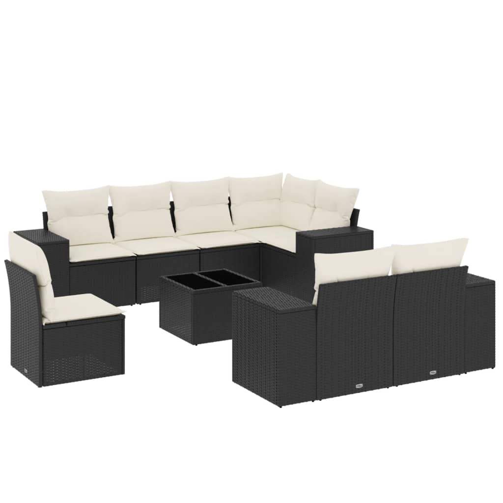Set Divani da Giardino 9 pz con Cuscini Nero in Polyrattan - homemem39
