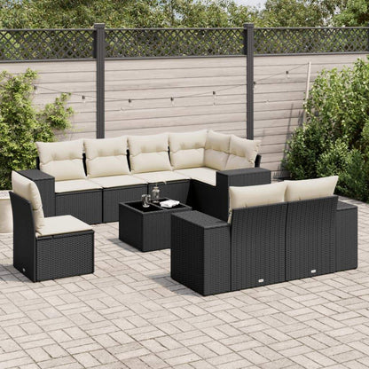 Set Divani da Giardino 9 pz con Cuscini Nero in Polyrattan - homemem39