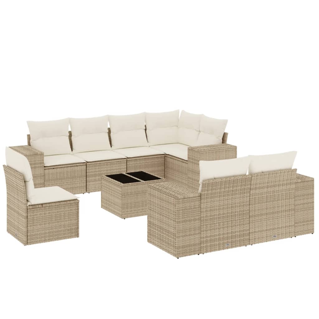 Set Divano da Giardino 9 pz con Cuscini Beige in Polyrattan | homemem39