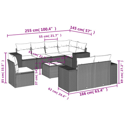 Set Divano da Giardino 9 pz con Cuscini Beige in Polyrattan | homemem39