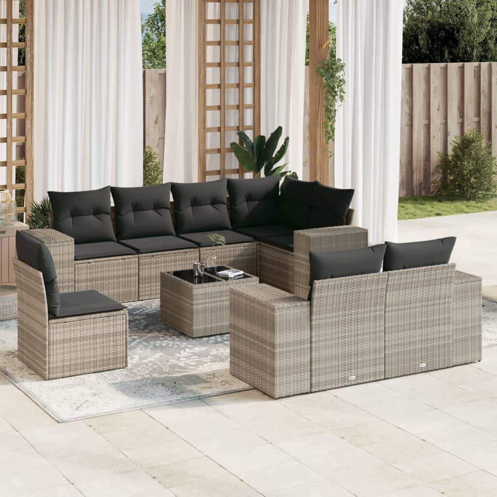 Set Divano da Giardino 9pz con Cuscini Grigio Chiaro Polyrattan - homemem39