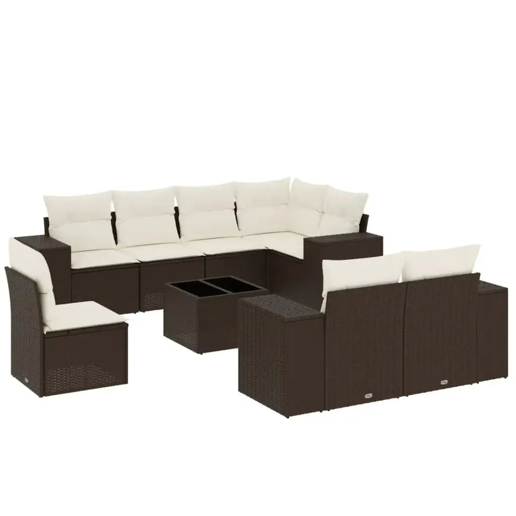 Set Divani da Giardino 9pz con Cuscini Marrone in Polyrattan - homemem39