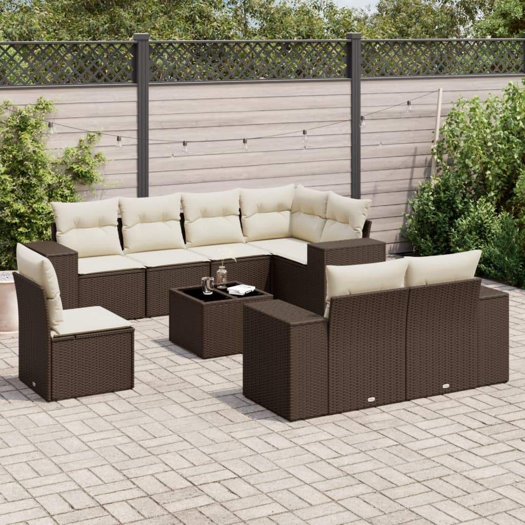Set Divani da Giardino 9pz con Cuscini Marrone in Polyrattan - homemem39