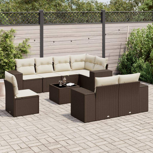 Set Divani da Giardino 9pz con Cuscini Marrone in Polyrattan - homemem39
